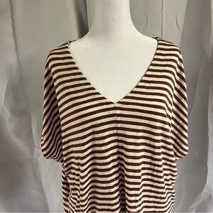 J Jill Brown Striped V-Neck‎ Women's Top
